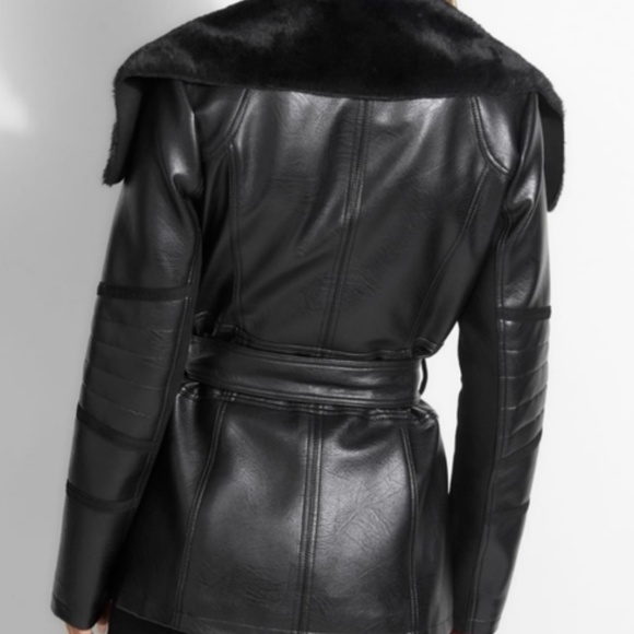 Guess Chelsea Faux Leather Faux Fur Belted Jacket - Picture 2 of 6
